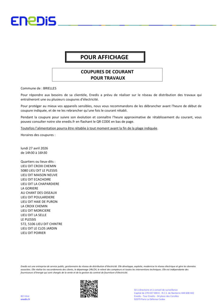 coupure elec 27.04.2026